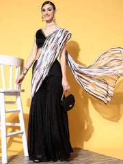 Women Black Brown Tie Dye Sharara Drape Saree with Blouse Piece - Inddus.com