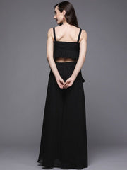 Women Black Embroidered Crop Top & Palazzo - Inddus.com