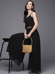 Women Black Embroidered Crop Top & Palazzo - Inddus.com