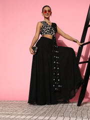 Women Black Embroidered Top & Skirt - Inddus.com