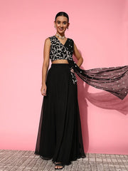 Women Black Embroidered Top & Skirt - Inddus.com