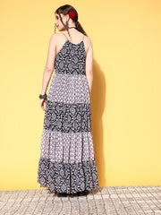 Women Black Floral Swirling Volume Dress - Inddus.com
