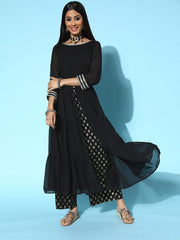 Women Black Georgette Swirling Volume Kurta - Inddus.com