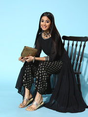 Women Black Georgette Swirling Volume Kurta - Inddus.com