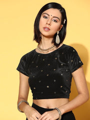 Women Black & Golden Sequinned Velvet Stretchable Blouse - Inddus.com