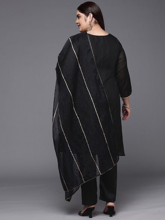 Women Black Gotta Patti Chanderi Cotton Kurta with Trousers & With Dupatta - Inddus.com