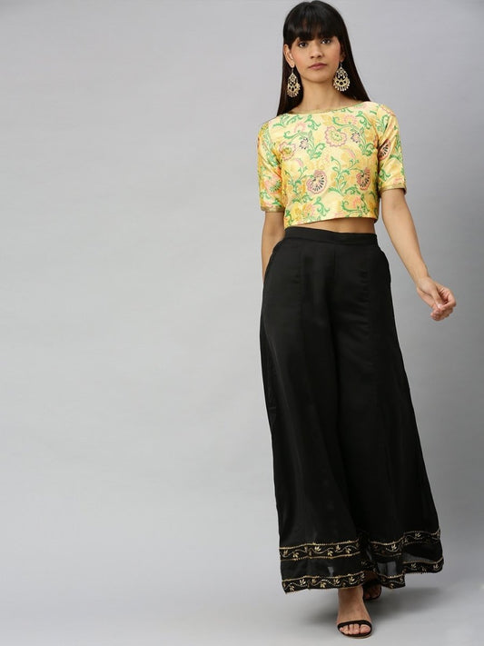 Women Black Hem Design Flared Palazzos - Inddus.com