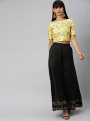 Women Black Hem Design Flared Palazzos - Inddus.com