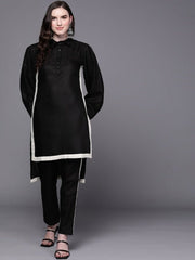Women Black High-Low Kurta with Trousers - Inddus.com