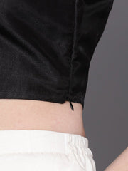 Women Black One-Shoulder Solid Crop Top - Inddus.com