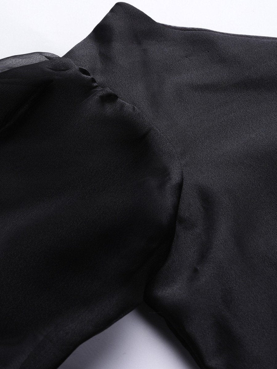 Women Black One-Shoulder Solid Crop Top - Inddus.com