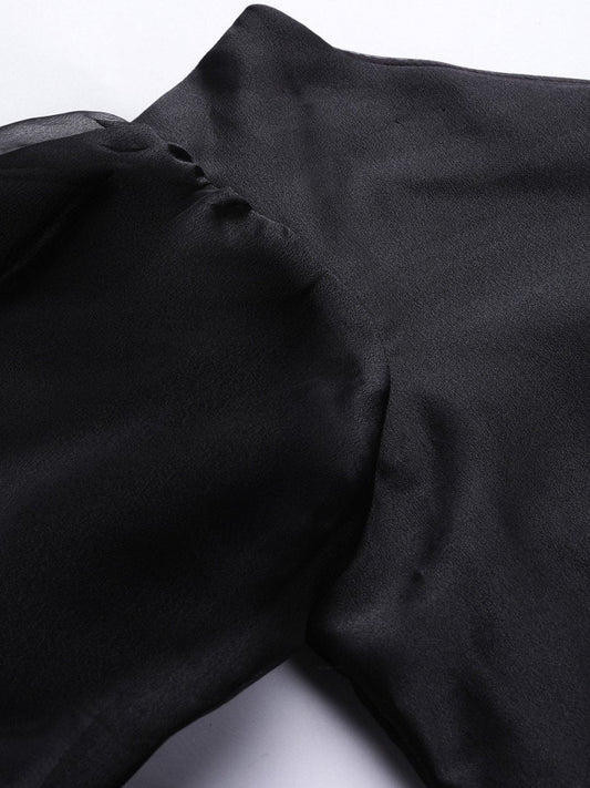 Women Black One-Shoulder Solid Crop Top - Inddus.com