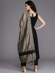 Women Black Pleated Kurta with Trousers & With Dupatta - Inddus.com