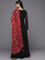 Women Black & Red Ethnic Motifs Embroidered Thread Work Georgette Anarkali Kurta - Inddus.com