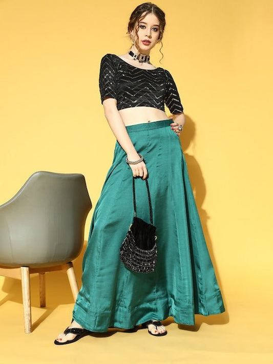 Women Black Sequinned Stretchable Blouse - Inddus.com