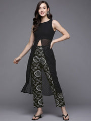 Women Black Solid High Slit Kurta with Trousers - Inddus.com