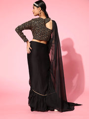 Women Black Solid Saree - Inddus.com