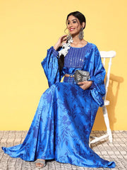 Women Blue Floral Printed Embellished Yoke Design Top Skirt - Inddus.com