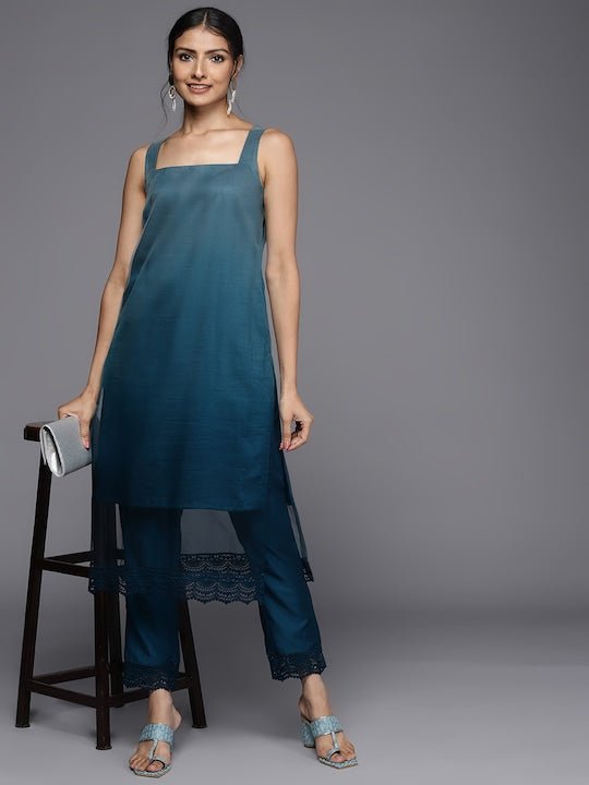 Women Blue Ombre Kurta with Trousers - Inddus.com