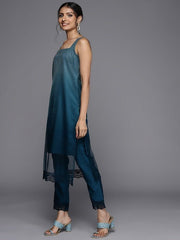 Women Blue Ombre Kurta with Trousers - Inddus.com
