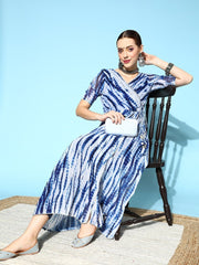 Women Blue White Shibori Print Kurta with Trouser - Inddus.com