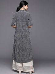 Women Blue & White Striped Pure Cotton Kurta - Inddus.com