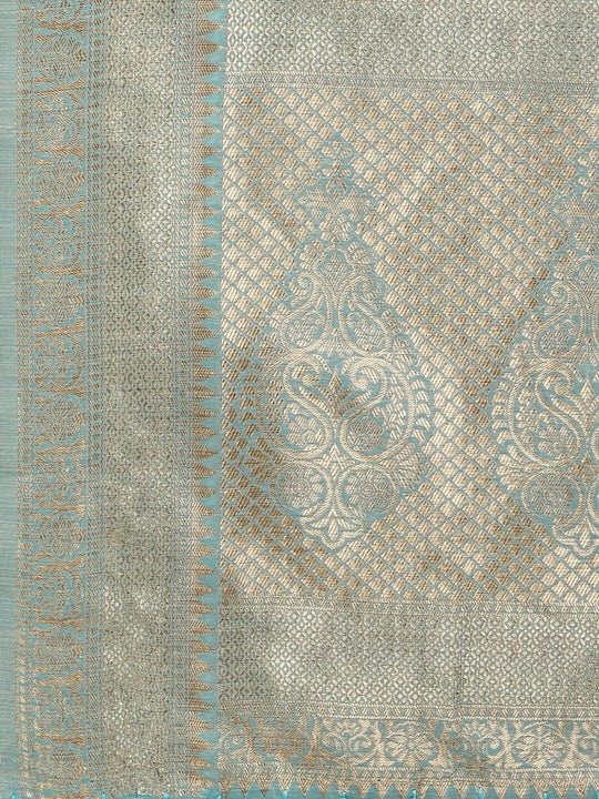 Women Blue Woven Design Chanderi Cotton Saree with Blouse Piece - Inddus.com