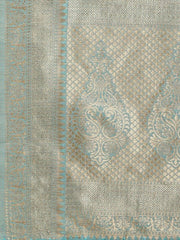 Women Blue Woven Design Chanderi Cotton Saree with Blouse Piece - Inddus.com