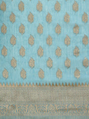Women Blue Woven Design Chanderi Cotton Saree with Blouse Piece - Inddus.com
