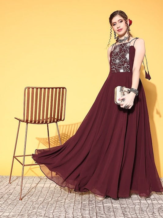 Women Brown Floral Gown for Days - Inddus.com