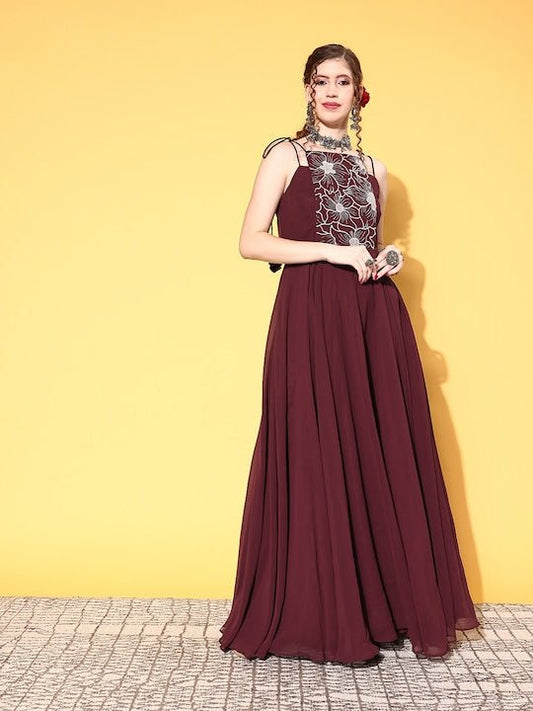 Women Brown Floral Gown for Days - Inddus.com