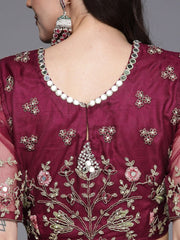 Women Burgundy Embroidered Semi-Stitched Lehenga & Unstitched Blouse With Dupatta - Inddus.com