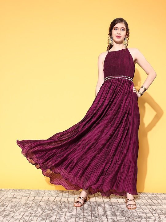 Women Burgundy Solid Gown for Days - Inddus.com