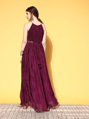 Women Burgundy Solid Gown for Days - Inddus.com