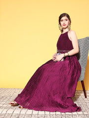 Women Burgundy Solid Gown for Days - Inddus.com