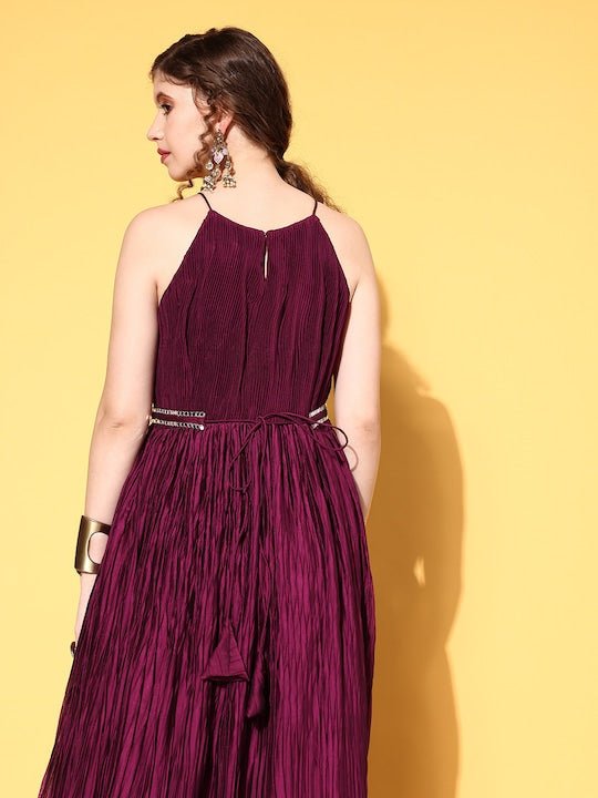 Women Burgundy Solid Gown for Days - Inddus.com