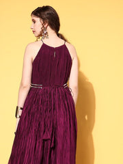 Women Burgundy Solid Gown for Days - Inddus.com