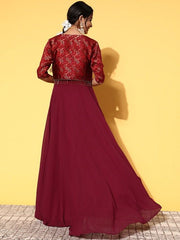 Women Charming Maroon Georgette Spaghetti Straps Ethnic Dress - Inddus.com