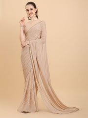 Women Cream Embroidered Georgette Saree with Blouse Piece - Inddus.com
