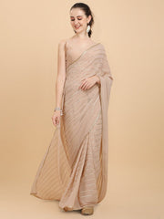Women Cream Embroidered Georgette Saree with Blouse Piece - Inddus.com