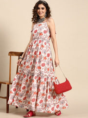 Women Digital Printed Fit and Flare Maxi Dress - Inddus.com