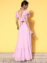 Women Elegant Lavender Georgette Ruffled Ethnic Dress - Inddus.com
