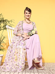 Women Elegant Lavender Printed Top with Solid Skirt - Inddus.com