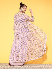 Women Elegant Lavender Printed Top with Solid Skirt - Inddus.com