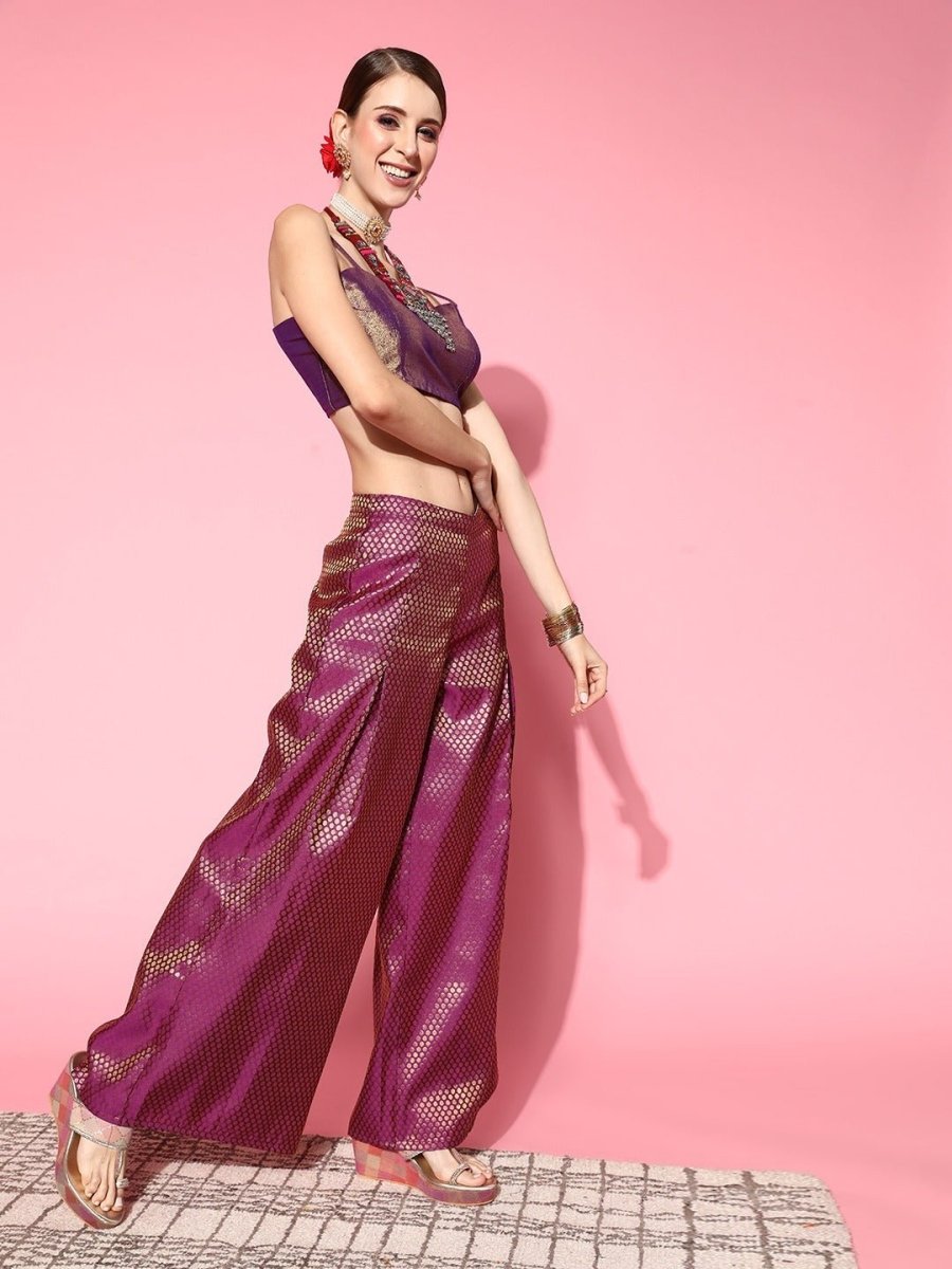 Women Elegant Purple Solid Top With Palazzos - Inddus.com