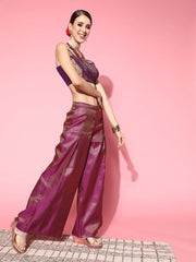 Women Elegant Purple Solid Top With Palazzos - Inddus.com