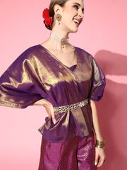 Women Elegant Purple Solid Top With Palazzos - Inddus.com