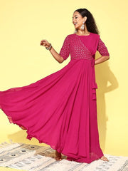 Women Embellished Sequined A-Line Ethnic Dress - Inddus.com