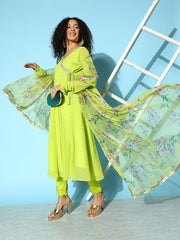 Women Embroidered Kurta with Trousers & Dupatta - Inddus.com