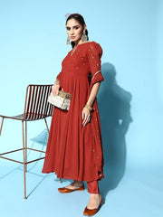 Women Embroidered Sequinned Kurta With Trousers & With Dupatta - Inddus.com